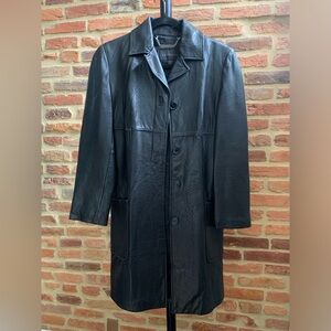 Express Vintage Black Genuine Leather Trench Coat